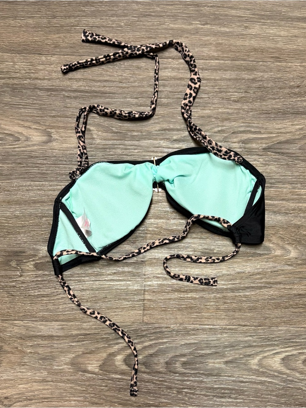 Xhilaration Medium Mint Green Swim Top with Leopard Trim - Picture 2 of 3